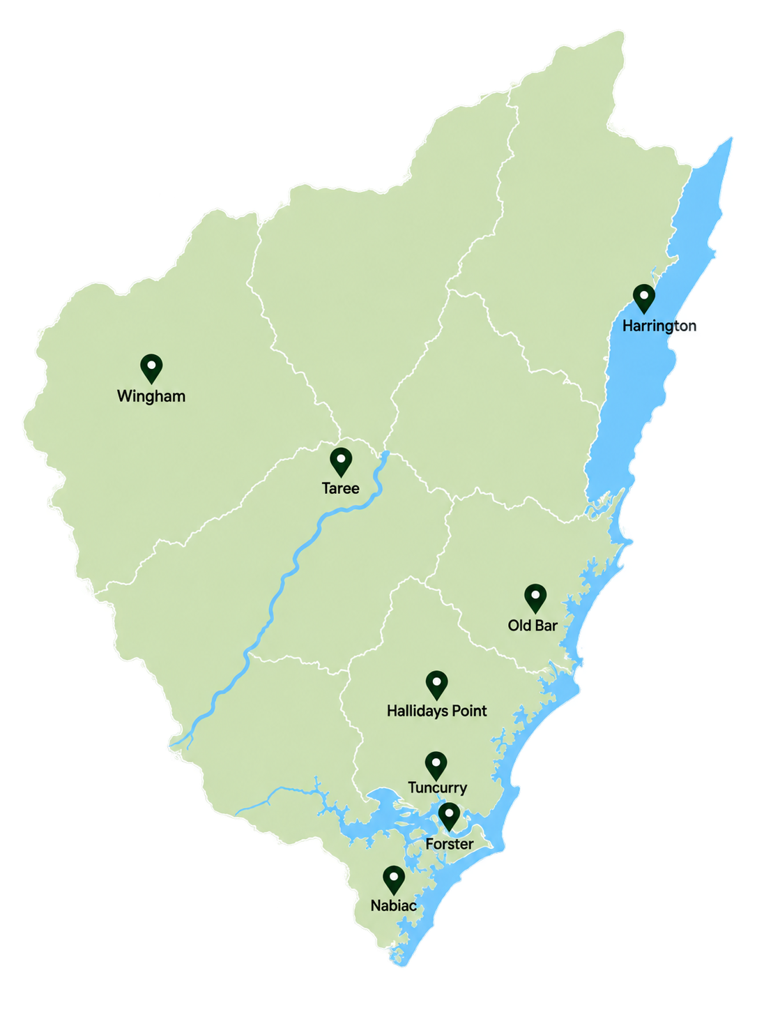 Mid Coast NSW service area map